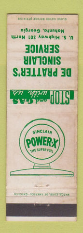 Matchbook Cover - De Pratter's Sinclair oil gas Nahunta GA WORN