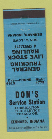 Matchbook Cover - Don's Service Texaco oil gas Kennard IN BLUE