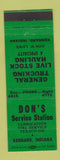 Matchbook Cover - Don's Service Texaco oil gas Kennard IN GREEN