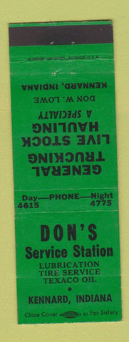 Matchbook Cover - Don's Service Texaco oil gas Kennard IN GREEN