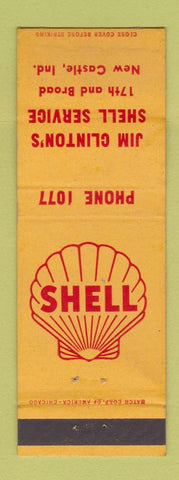 Matchbook Cover - Jim Clinton's Shell oil gas New Castle IN low phone # WEAR