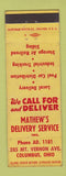 Matchbook Cover - Mathew's Delivery Service Columbus OH WEAR