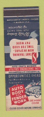 Matchbook Cover - Auto Body Fender Work Training Chicago IL Utilites Engineering