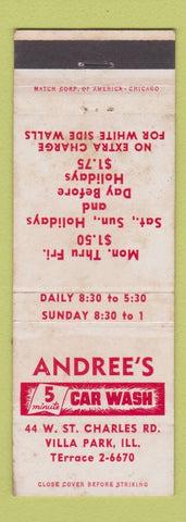 Matchbook Cover - Andree's Car Wash Villa Park IL WEAR