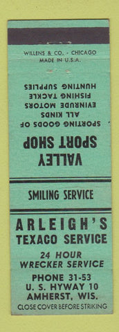 Matchbook Cover - Arleigh's Texaco oil gas Amherst WI Evinrude Boat Motors