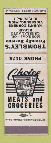 Matchbook Cover - Trombley's Mobil oil gas Vicksburg MI