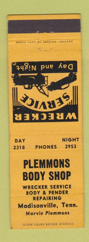 Matchbook Cover - Plemmons Body Shop Madisonville TN