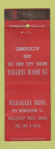 Matchbook Cover - Medaglia Bros Mobil oil gas Wellesley Hills MA WORN