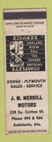 Matchbook Cover - JM Merrill Motors Dodge Plymouth Andalusia AL