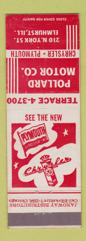 Matchbook Cover - Plymouth Crystler Pollard Motors Elmhurst IL