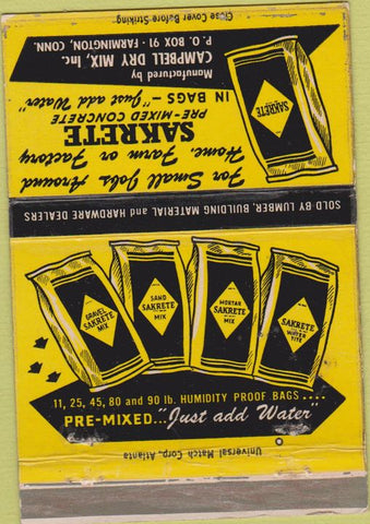 Matchbook Cover - Sakrete Concrete Farmington CT 40 Strike