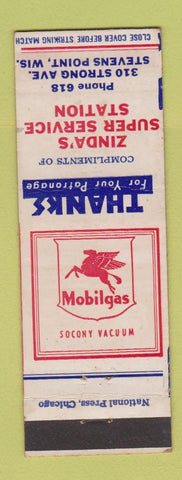 Matchbook Cover - Zinda's Mobil oil gas Stevens Point WI low phone #