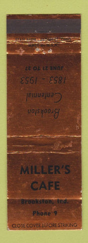 Matchbook Cover - Miller's Cafe Brookston IN low phone # 1953 WEAR