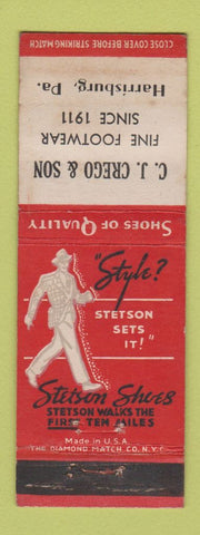 Matchbook Cover - Stetson Men's Shoes CJ Crego Harrisburg PA