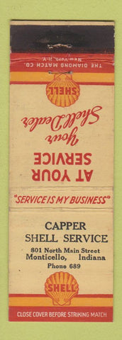 Matchbook Cover - Shell oil gas Capper Monticello IN low phone # WEAR