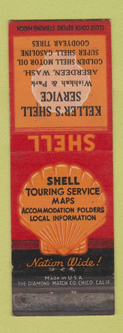 Matchbook Cover - Shell oil gas Keller's Aberdeen WA WEAR
