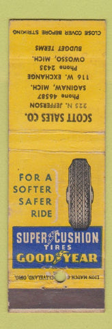 Matchbook Cover - Goodyear Tires Scott Sales Saginaw Owosso MI WEAR