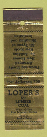 Matchbook Cover - Loper's Lumber Coal Port Jefferson Rocky Point LI NY WEAR