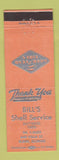 Matchbook Cover - Bill's Shell oil gas Goodyear Tires Elgin IL ORANGE