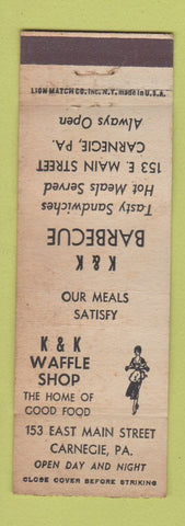 Matchbook Cover - K&K Waffle Shop BBQ Carnegie PA