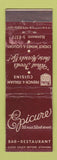 Matchbook Cover - Epicure Restaurant New York City WORN