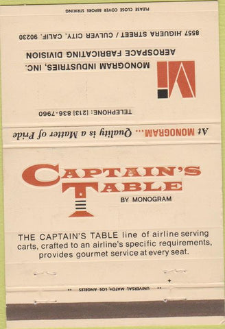 Matchbook Cover - Captains Table Airline food service Culver City CA 40 Strike