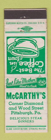 Matchbook Cover - McCarthy's Pittsburgh PA restaurant