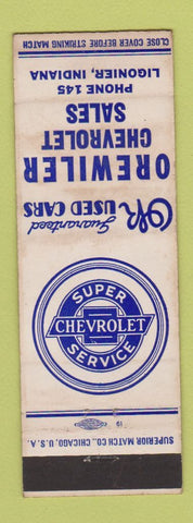 Matchbook Cover - Orewiler Chevrolet Ligonier IN low phone # WEAR