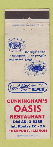 Matchbook Cover - Cunningham's Oasis Restaurant Freeport IL WEAR