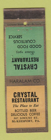 Matchbook Cover - Crystal Restaurant McKeesport PA WEAR