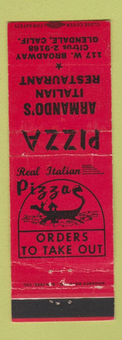 Matchbook Cover - Armando's Italian Restaurant Pizza Glendale CA