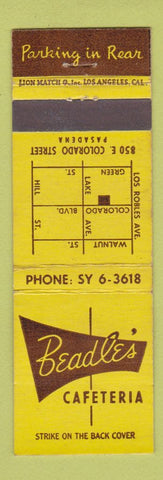 Matchbook Cover - Beadle's Cafeteria Pasadena CA