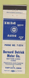 Matchbook Cover - Bernard Detrick Motors Pure oil gas Tipp City OH