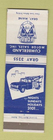 Matchbook Cover - Cumberland Motors Ford Gray ME towing