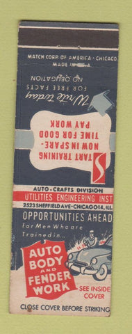 Matchbook Cover - Auto Body Fender Work Training Chicago Utilites Engineering