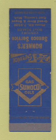 Matchbook Cover - Bonner's Sunoco oil gas East Lasning MI Century Boats WEAR