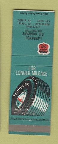 Matchbook Cover - Phillips 66 gas Tires Lawrence Oil Key West Homestead FL WEAR