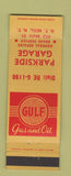 Matchbook Cover - Parkside Garage Gulf oil gas New York Mills NY WEAR