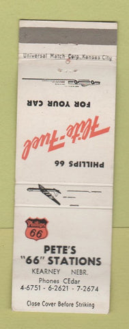 Matchbook Cover - Pete's Phillips 66 oil gas Kearney NE WEAR