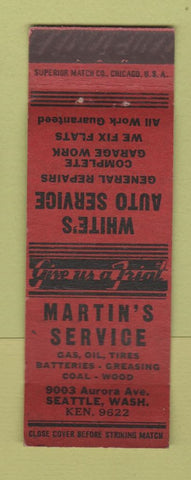 Matchbook Cover - Martin's oil gas Seattle WA WEAR