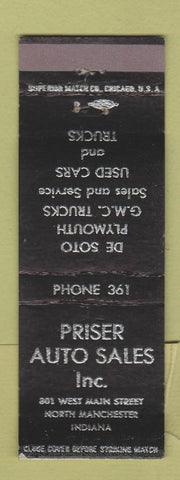 Matchbook Cover - Priser DeSoto Plymouth GMC North Manchester IN WEAR