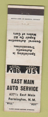 Matchbook Cover - East Main Auto Service Farmington NM WEAR