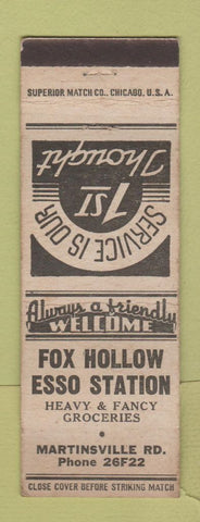 Matchbook Cover - Fox Hollow Esso oil gas  WEAR