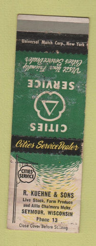 Matchbook Cover - Cities oil gas R Kuehne Seymour WI low phone # WORN