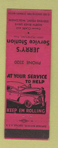 Matchbook Cover - Jerry's Service oil gas Stevens Point WI low phone # WEAR RED