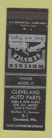 Matchbook Cover - Cleveland Auto Parts Cleveland WI Mosel? Low phone # WEAR