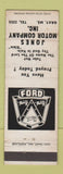 Matchbook Cover - Jones Motors Ford Gray ME WEAR