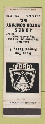 Matchbook Cover - Jones Motors Ford Gray ME WEAR