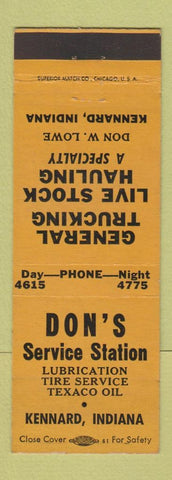 Matchbook Cover - Don's Texaco oil gas Kennard IN