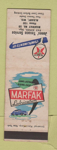 Matchbook Cover - Jones Texaco oil gas Albany WI low phone # WEAR